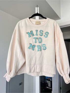 Judith March "Miss to Mrs." Pullover Sweatshirt Blue Embroidery Sz S